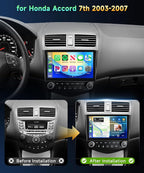 4G+128G Car Radio for Honda Accord 7th 2003-2007 Stereo 10.1 inch in-Cell Screen Full Touchscreen Wireless CarPlay/Android Auto Android 15 Bluetooth DSP FM/RDS GPS WiFi SWC AHD Backup Camera