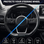 Flat Bottom Steering Wheel Cover Carbon Fiber, D Shaped Car Wheel Cover 14 1/2-15 in. (37-39 cm), Black Microfiber Leather with Carbon Fiber Pattern