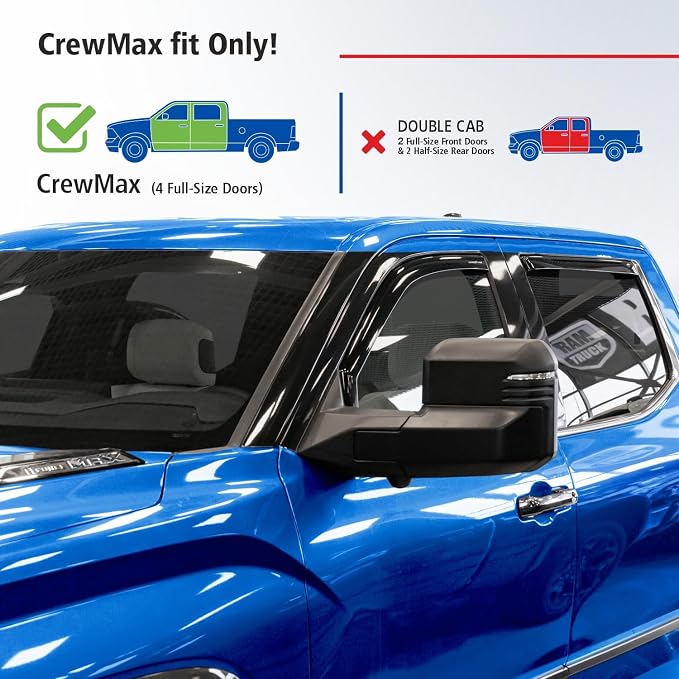 Goodyear Shatterproof in-Channel Window Deflectors for Toyota Tundra 2022-2026 CrewMax, Rain Guards, Window Visors for Cars, Vent Deflector, Car Accessories, 4 pcs - GY008143