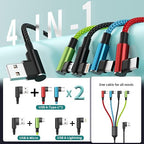 Travel Vacation Essentials Multi Charging Cable, Right Angle 4 in 1 Charging Cable, Long Phone Charger Cords with IP/Type C/Type C/Micro Port, Compatible with Most Cell Phones and More （1Pack 5FT）