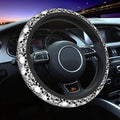 Skull Steering Wheel Cover Non Slip Black and White Neoprene Steering Wheel Protector Covers Universal 15 inch for Women Men Car Accessories