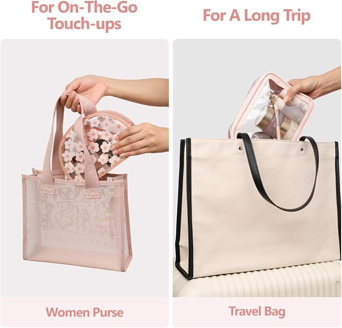 Clear Makeup Bag - TSA Approved Toiletry Bag for Carry-on & Checked Luggage, Water Resistant Car Storage Organizer with Reinforced Seams