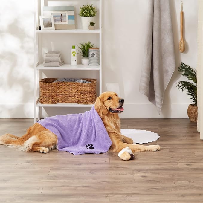 Pet Grooming Microfiber Towel, Embroidered Collection, X-Large,41x23.5, Lavender (Pack of 12)