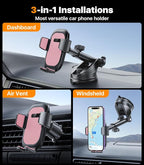 Ultra Stable Phone Holders for Your Car [Powerful & 360 Adjustable Suction Cup] Universal Car Phone Holder Mount Long Arm Flexible Car Mount for Dashboard Windshield Air Vent All Phone Case - Pink