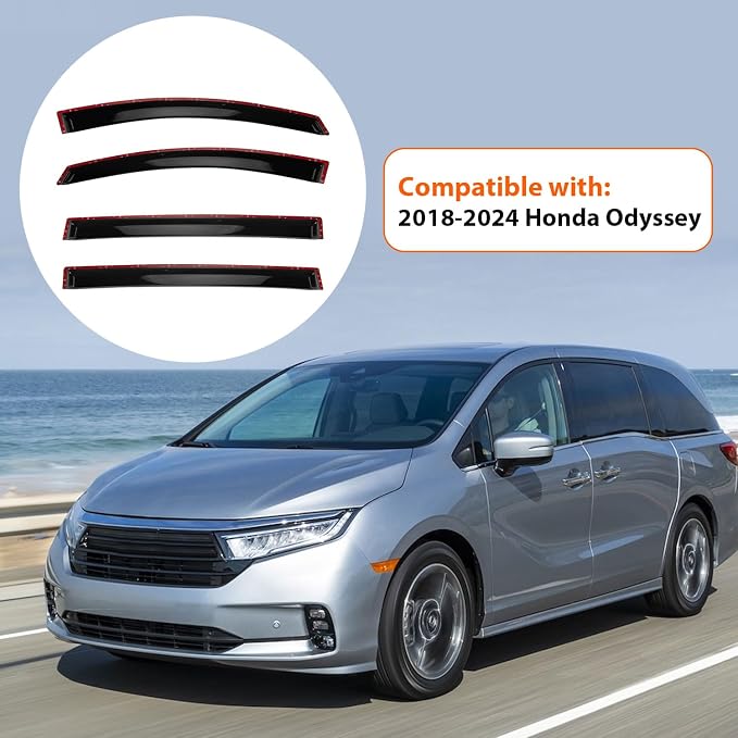 4pcs Smoke Tint Window Visors Compatible with 2018-2025 Honda Odyssey, Set of 4 Front+Rear Sun Rain Guard Vent Outside Mount Tape On Style Acrylic