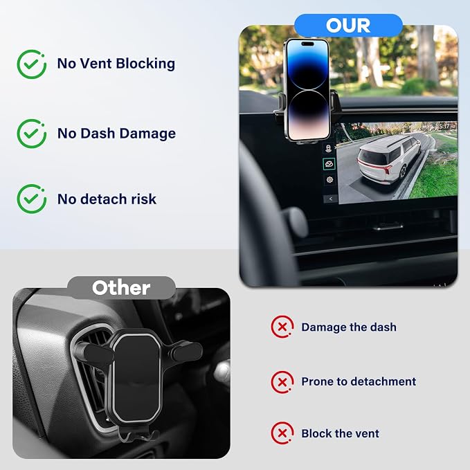Car Phone Holder Fit for Kia Carnival 2025-2026 Accessories -Cell Phone Mount for Carnival 12.3 inch Touchscreen Hands-Free 360° Rotation,Does Not Affect Air Vent