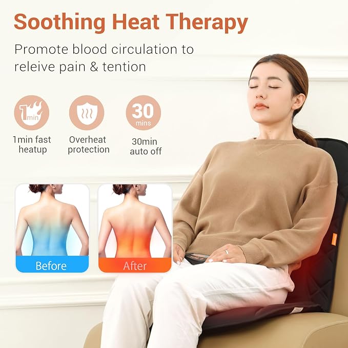 Upgraded Length,10 Vibration Motor,Back Massager Cushion with Heat | Heated Seat Cover Massage Cushion for Pain Relief for home
