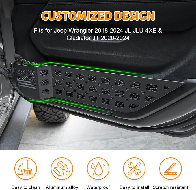 MAIKER 4PCS Metal Front Rear Door Storage Box Compatible with 2018-2025 Jeep Wrangler JL JLU 4XE & 2020-2025 Gladiator JT, Insert Organizer Box Pockets for Replace Sagging Nets, Black