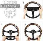 Retro Brown Sunflower Cow Pattern Wear-Resistant Steering Wheel Cover Fit for 15 inches Car Wheel Protector Automotive Accessories Universal Fit Car Van SUV Truck
