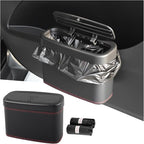 Push-Top Car Trash Can with Lid and Hanging Clip,Small Leather Car Garbage Can with 30 Trash Bags,Multi-Purpose Leakproof Cars Trashes Bin Cars Accessories for SUV,Truck,Auto