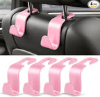 4 Pack Car Seat Headrest Hooks, Vehicle Back Seat Hanger Storage Organizer for Purse Handbag Backpack Coat Grocery, 360° Rotating Heavy Duty Holds 44lbs, Pink