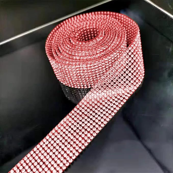 4PCS Bling Car Door Edge Guards Protector, Diamond Auto Side Door Anti-Collision Crash Strip Sticker, Crystals Vehicle Anti-Scratch Bumper Tape, Universal for SUV Truck Pickup (Red)