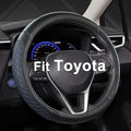 Customized Auto Car Steering Wheel Cover for Toyota Tacoma,4Runner,Tundra,Sequoia,15.5-16 inch(Diamond Quilted-Black+Blue-Large Size)