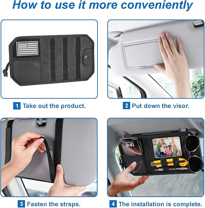 Car Sun Visor Organizer,Truck Accessories with Photo Frame & Zippered Pocket, Universal Visor Organizer Bag with Acrylic Window, Fits Most Cars for Storage