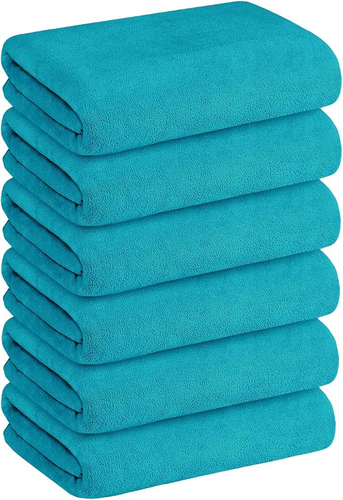 Large Microfiber Bath Towels Set of 6, 30" x 60", Oversized, Soft, Super Absortbent, Fast Drying Bathroom Towel for Sauna, Salon, Sport, Fitness, Yoga, Teal