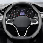 2-Piece Steering Wheel Cover, Carbon Fiber Segmented Steering Wheel Protector, Universal and Anti-Slip Durable Car Leather Protective Cover, Car Interior Accessories for Women and Men (Gray)