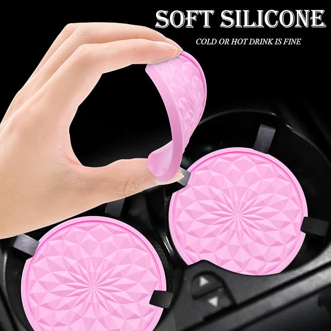 2 Pack Silicone Car Cup Holder Coaster – 2.75 Inch Non-Slip Drink Mat, Universal Fit for Most Vehicles – Cute & Functional Auto Accessories (Pink)