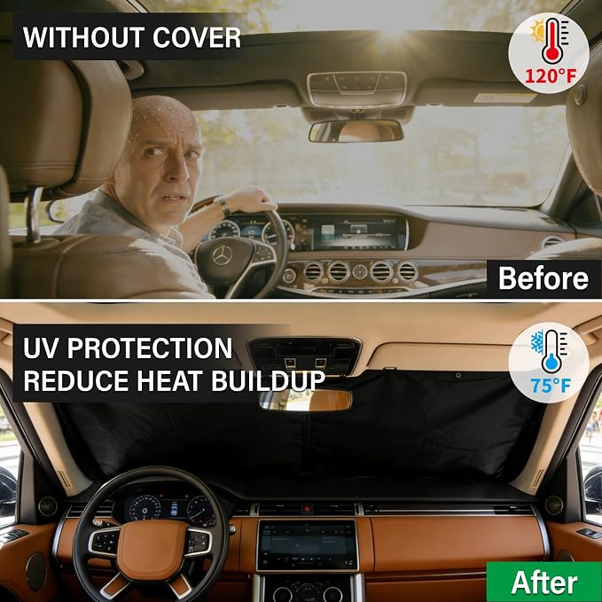 Windshield Cover for Ice and Snow, All-Season Car Windshield Cover with Heavy Duty Oxford Fabric, Windproof Front Window Protector Sun Shade with Mirror Covers for Cars, SUVs and Trucks