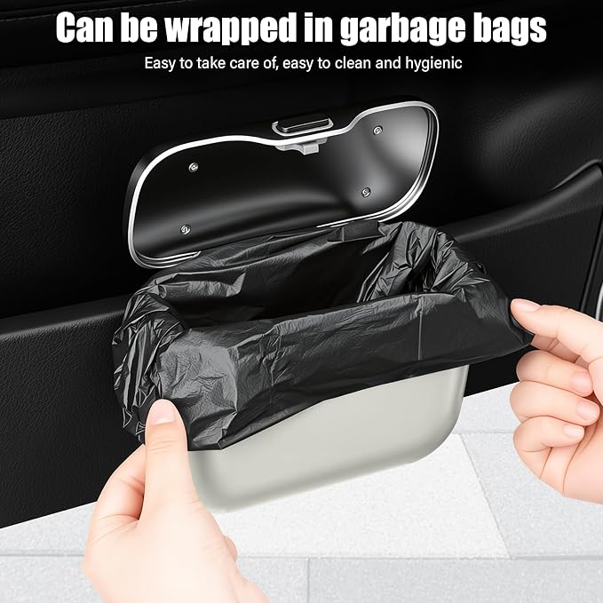 Car Trash Can, Car Garbage Bin with Lid & Handle - Leak-Proof Mini Trash Can for Car, Truck, SUV - Essential Car Accessories for Organization (White)