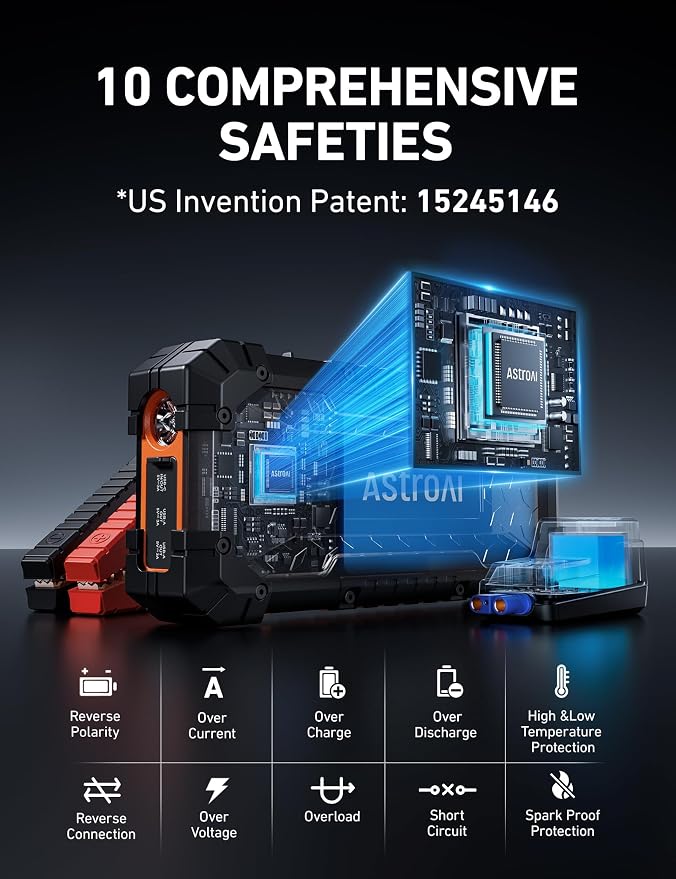 S8 Ultra Car Jump Starter, 4000A Safe 12V Battery Booster Pack (All Gas/12L Diesel), Portable Jump Box with Smart Jumper Cables, Type-C/USB, Flashlight, Rugged Protection & Storage Bag, Orange