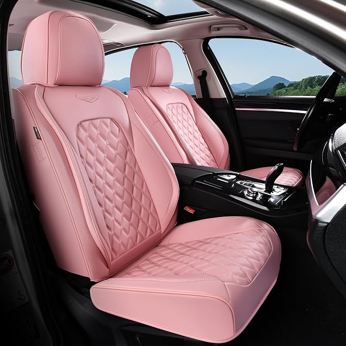 Coverado Rear Seat Covers, Stylish Waterproof Faux Leather Rear Protectors for Sedan SUV Truck, Luxury Fashion Interior – Pink