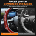 Zpana Carbon Fiber Car Steering Wheel Cover, Leather Non-Slip Vehicle Steering Wheel Cover for 14.5-15 Inch, Comfortable Auto Interior Protector Decoration Accessories, Universal Fit(Red)