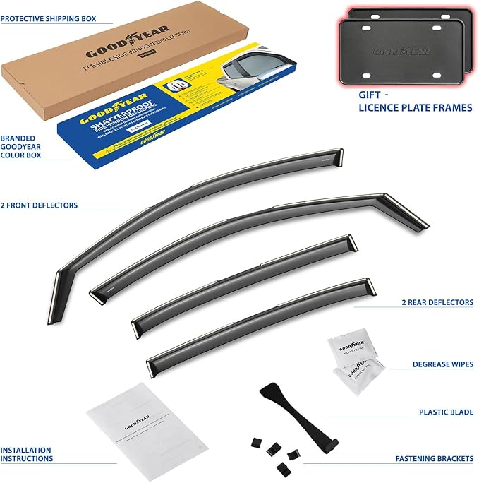 Goodyear Shatterproof in-Channel Window Deflectors for Honda Accord 2013-2017 Sedan, Rain Guards, Window Visors for Cars, Vent Deflector, Car Accessories, 4 pcs - GY008441