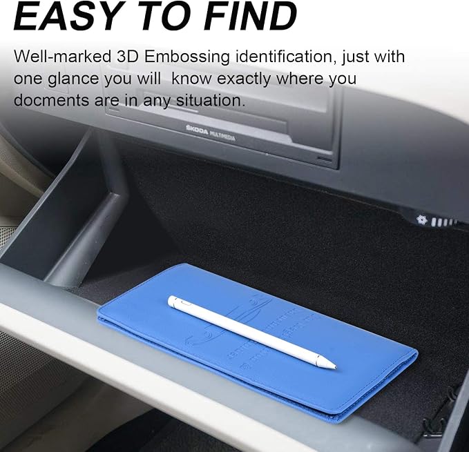 Car Registration and Insurance Holder, Vehicle Glove Box Car Organizer Men Women Wallet Accessories Case with Magnetic Shut for Cards, Essential Document, Driver License, Blue