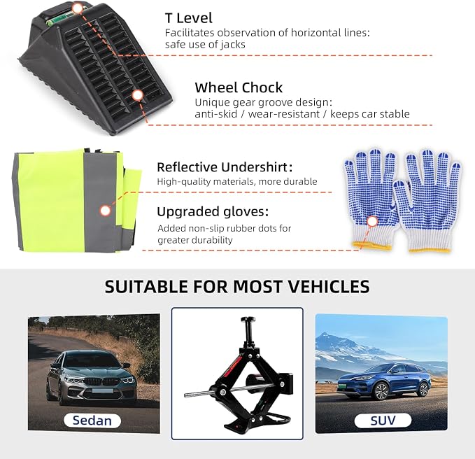 Premium 10 in 1 Electric Scissor Jack Enhanced Safety 3 Ton Car Jack Kit Automatic 12V Tire Repair Kit for Sedans SUV Tire Replacement