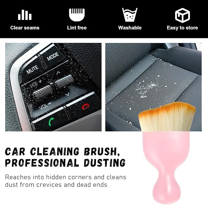 Car Detailing Brush, Curved Soft Bristles Auto Removal Dust Collectors, Universal Vehicle Dashboard, Air Conditioner Vents etc Interior Cleaning Tool Accessories (Pink)