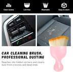 Car Detailing Brush, Curved Soft Bristles Auto Removal Dust Collectors, Universal Vehicle Dashboard, Air Conditioner Vents etc Interior Cleaning Tool Accessories (Pink)