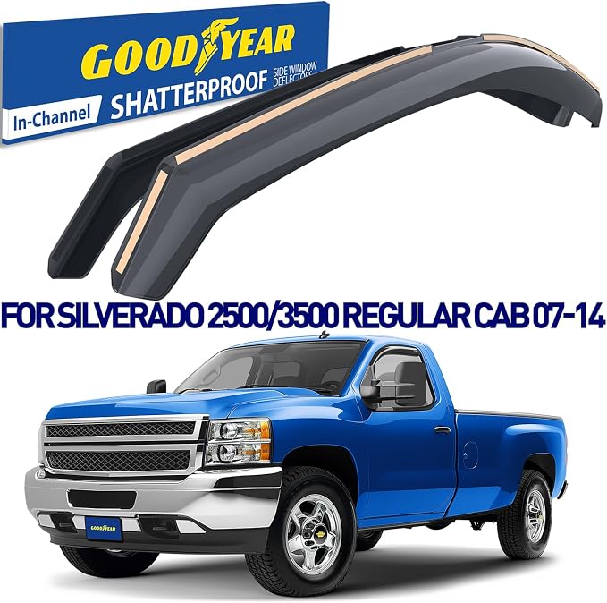 Goodyear Shatterproof in-Channel Window Deflectors for Chevrolet (Chevy) Silverado 2500 2007-2014 Regular Cab, Rain Guards, Window Visors for Cars, Vent Deflector, Car Accessories, 2 pcs - GY007715
