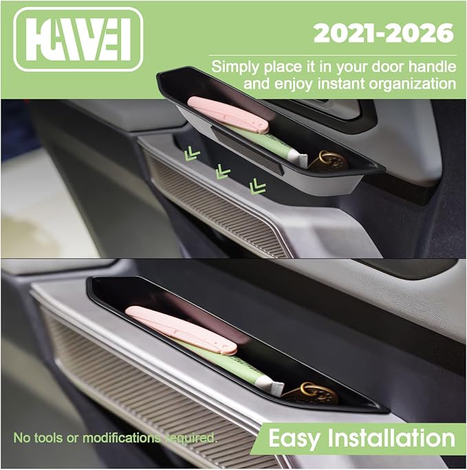 HGWEI Door Handle Storage Organizer Compatible with Ford Bronco 2021-2026 Interior Accessories, 4 Doors Side Handle Front And Rear Inserts Pocket Tray, Black (Not for 2 Door & Bronco Sport)