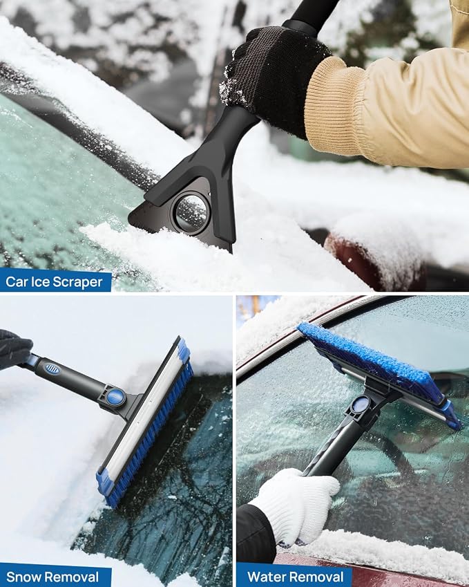 47.7″ Extendable Snow Brush and Ice Scraper, 270° Pivoting Snow Scraper Brush for Car Windshield, Telescoping Ice Scraper, Foam Grip, Heavy Duty Snow Remover for Cars, Trucks, SUV (Black)