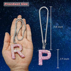 Bling Pink Car Accessories for Women Letter Charm, Rainbow Color Rear View Mirror Cute Crystal Pendant Car Decorations, Lucky Gifts Girly Diamond Rhinestone Charm Letter P
