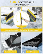 2025 Extra Long 55.7" Ice Scrapers for Car Windshield Multi-Functional Detachable Car Ice Scraper with Foam Grip and 270° Pivoting Brush Head Snow Brush for SUV Truck Auto(Yellow)