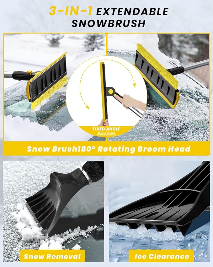 2025 Extra Long 55.7" Ice Scrapers for Car Windshield Multi-Functional Detachable Car Ice Scraper with Foam Grip and 270° Pivoting Brush Head Snow Brush for SUV Truck Auto(Yellow)