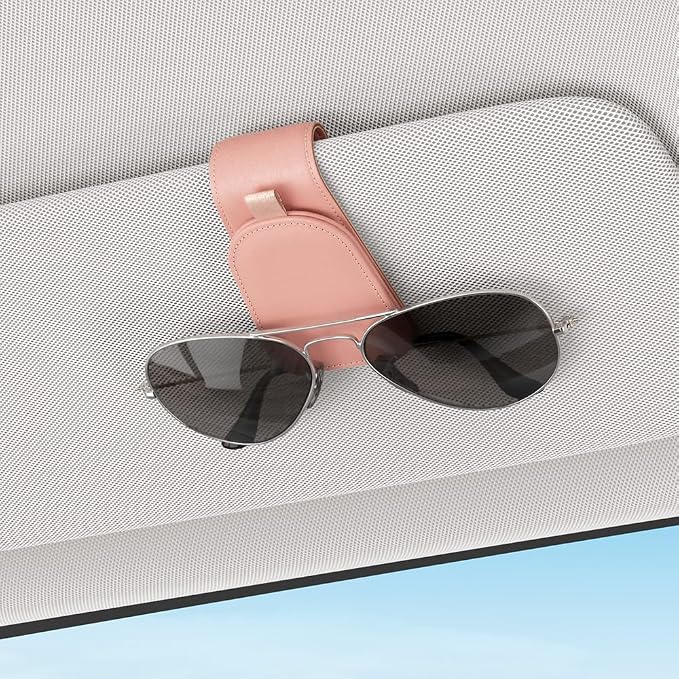 Sunglass Holder for Car Visor, Pink, 2 Packs | Suede Cloth, Magnetic, Organizer for Car Accessories