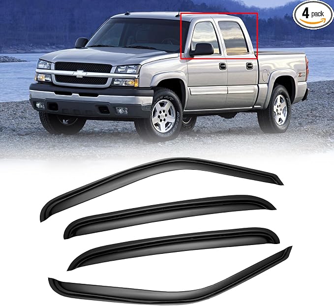 Window Visors for 01-07 Chevy Silverado/GMC Sierra, Rain Guards Vent Deflector Shade Smoke for 00-06 Chevy Suburban/GMC Yukon XL, 02-06 Cadillac Escalade/Chevy Avalanche for Crew Cab, 4PCS