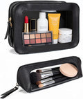 2Pack Clear Makeup Bags, Portable Clear Makeup Brushes Bag Case Travel Car Accessories Essentials,Slim Makeup Pouch for Purse for Women (2Pack-Black Set)