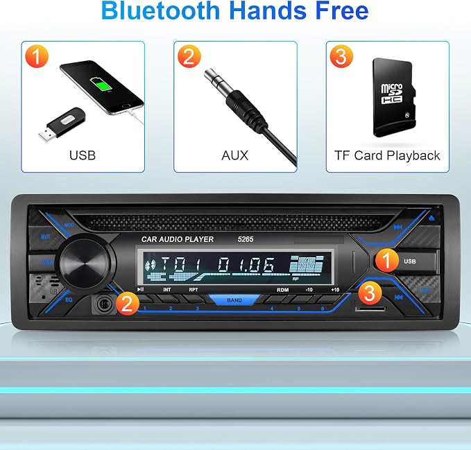 Single Din Bluetooth Car Stereo with CD DVD Player, Single Din Radio with Bluetooth AM/FM AUX/USB/SD Card Playback