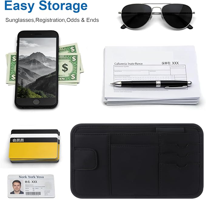 2 Pcs Car Sun Visor Multi-Pocket Organizer, Pu Leather Car Visor Organizer | Premium Pu Leather & Durable, Multi-Functional Storage, Instant Installation, Secure Fit