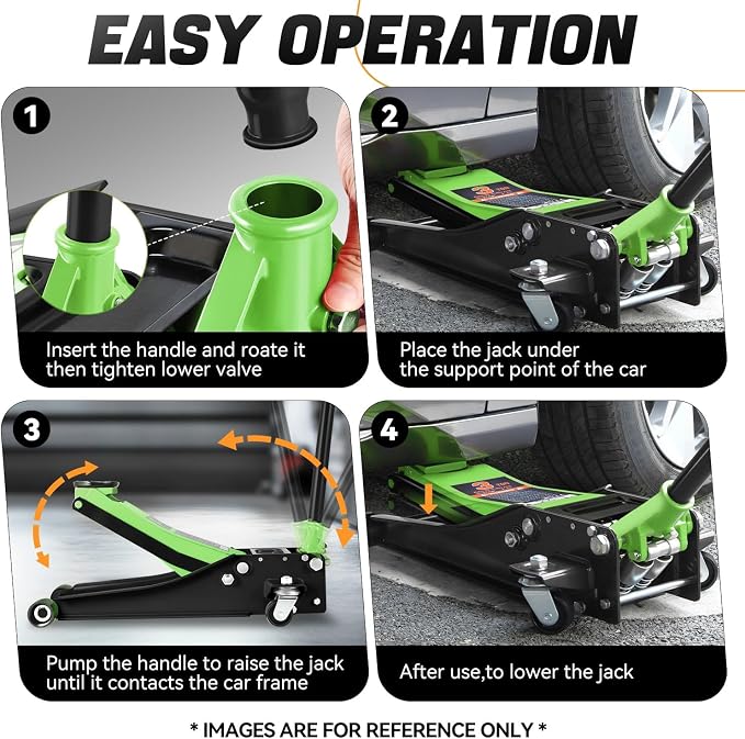 3 Ton Low Profile Floor Jack, Heavy Duty Steel Hydraulic Car Jack with Dual Pistons Quick Lift Pump, Hydraulic Racing Floor Jack, Lifting Range 3" to 20", Green