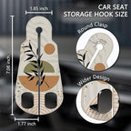 2PCS Car Seat Back Storage Headrest Hooks, Abstract Boho Leaves Purse Holder Bags Hanger, PU Leather Double Metal Hook Backseat Organizer, Women Car Accessories Organization