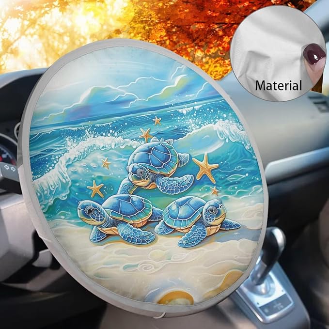 Beach Sea Turtle Steering Wheel Cover Sun Shade Aluminum Foil Auto Interior Protector Block UV Rays Cool in Summer,Vehicle Accessories Universal for Women Men
