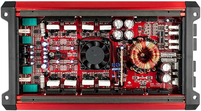 SXE-1200.4/RD Car Amplifier Stereo Full-Range Class A/B 4-Channel 60x4 RMS @4 OHM 1200 Watts - Powerful and Compact Amp for Speakers in Car Audio System