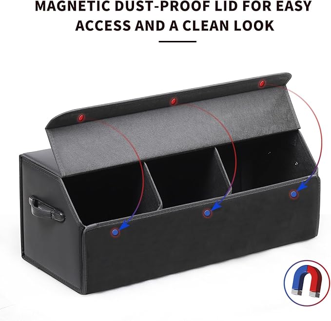 Leather Car Trunk Organizer,Durable Collapsible Adjustable Compartments Cargo Storage,Extra Large Capacity,AK-151