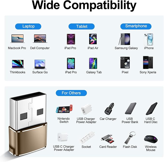 𝟒𝐏𝐚𝐜𝐤 𝐔𝐩𝐠𝐫𝐚𝐝𝐞𝐝 USB to USB C Adapter,Type-C Female to A Male Car Charger OTG Converter for Apple Watch Ultra 8 9 10,iPhone 16 15 14 13 Pro Max,Samsung S24,Nintendo Switch,AirPods,iPad,Car
