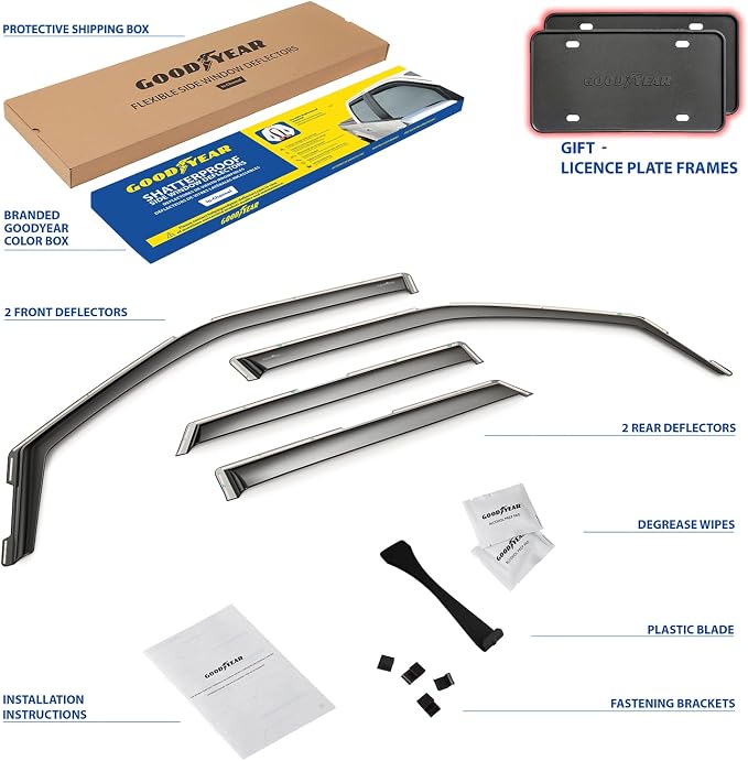 Goodyear Shatterproof In-Channel Window Deflectors for Chevrolet(Chevy)Suburban 1500 2007-2014/Suburban 2500 2007-2013,Rain Guards,Window Visors for Cars,Vent Deflector,Car Accessories, 4 pcs-GY007710