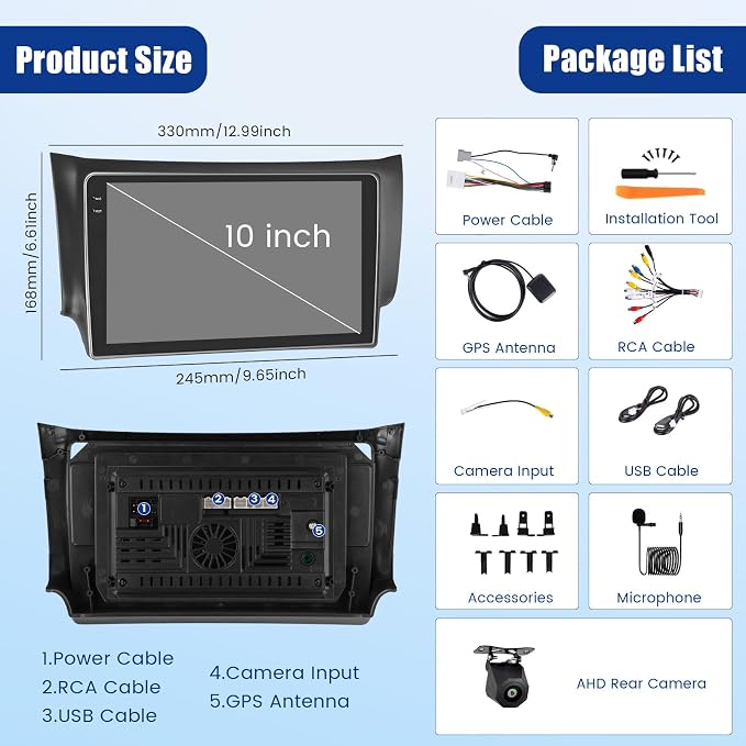 [4+128GB] Android 15 Car Radio for Nissan Sentra 2013-2017 with Wireless Carplay/Android Auto, 10.1 Inch HD Touchscreen Car Stereo with GPS Bluetooth 5G WiFi FM/RDS EQ SWC Backup Camera MIC